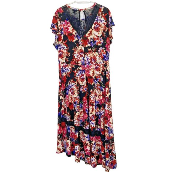 TORRID Dress Womans Plus Size 2X Floral Midi Studio Knit Stretch Asymmetrical - Picture 4 of 6